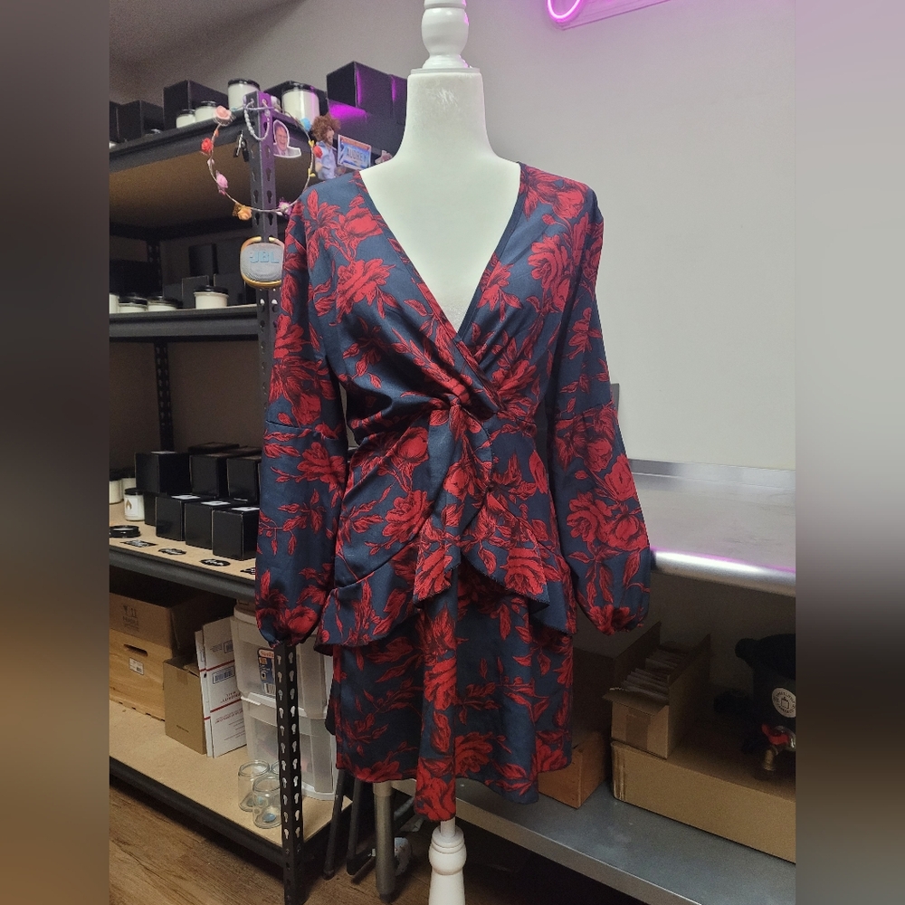 Red and navy blouse size L brand is unknown